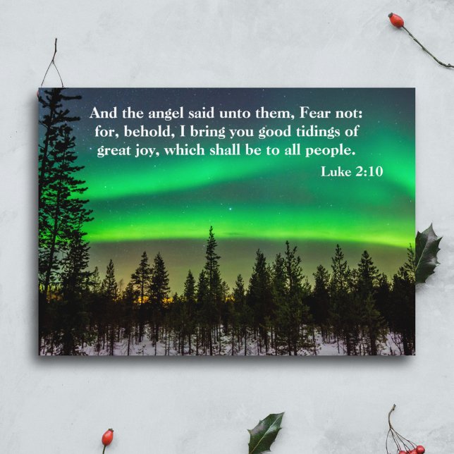 Christ's Birth Scripture Northern Lights Woodland Holiday Card (Creator Uploaded)