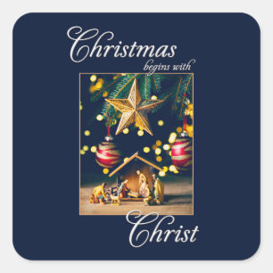 Chritmas Begins WIth Christ Nativity Square Sticker