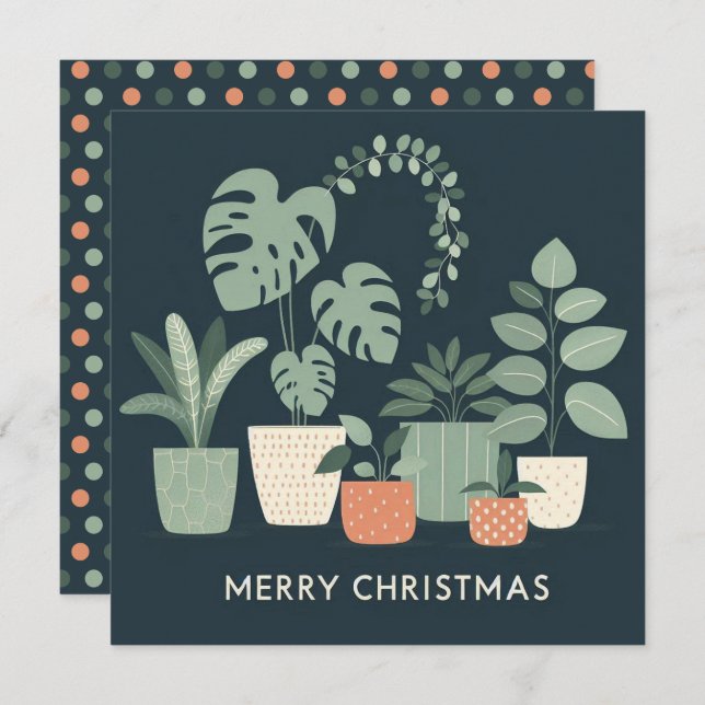 Chritmas Orange Green Potted Plants Holiday Card (Front/Back)