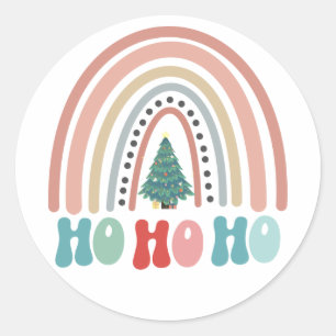 Chritmas rainbow tree with hohoho classic round sticker