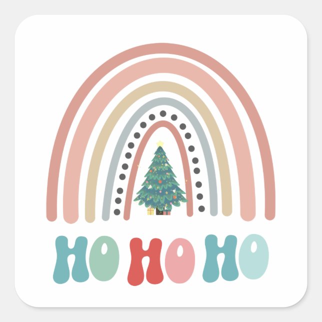Chritmas rainbow tree with hohoho  square sticker (Front)