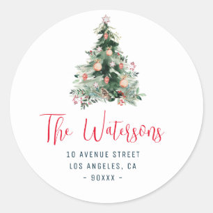 chritmas tree holiday return address sticker
