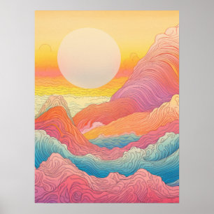 Chromatic Crests: A Symphony of Waves and Mountain Poster