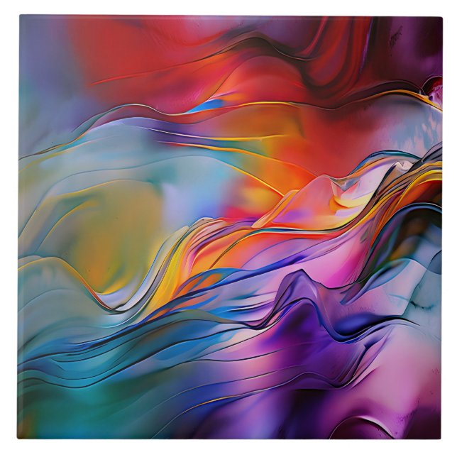 "Chromatic Currents" Contemporary Abstract  Ceramic Tile (Front)