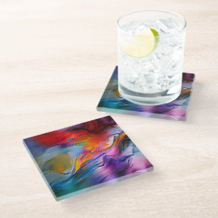 "Chromatic Currents" Contemporary Abstract  Glass Coaster