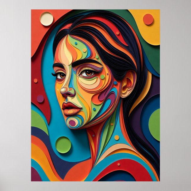 Chromatic Grace Modern Paper-Cut Portrait Poster (Front)