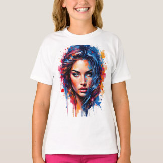 Chromatic Muse – Neon Splash Portrait T-Shirt