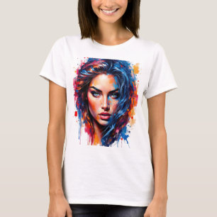 Chromatic Muse – Neon Splash Portrait T-Shirt