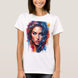 Chromatic Muse – Neon Splash Portrait T-Shirt