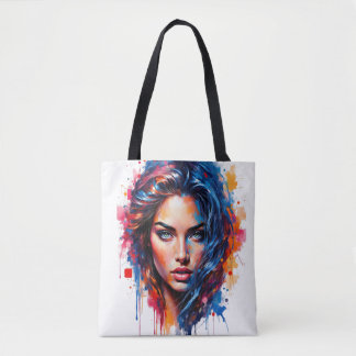 Chromatic Muse – Neon Splash Portrait Tote Bag