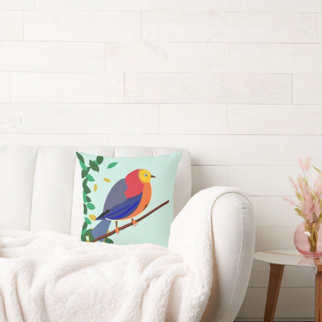 Chromatic Serenade: Bird on branch Cushion (Couch)