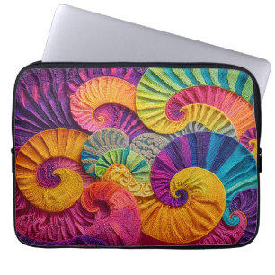 Chromatic Shells: Vibrant Spiral Mosaic Laptop Sleeve