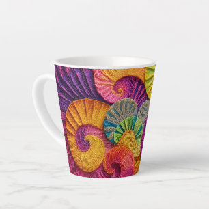 Chromatic Shells: Vibrant Spiral Mosaic Latte Mug