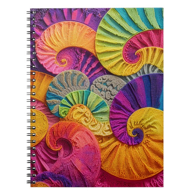 Chromatic Shells: Vibrant Spiral Mosaic Notebook (Front)