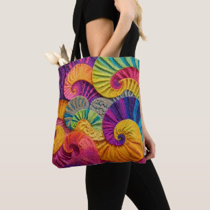 Chromatic Shells: Vibrant Spiral Mosaic Tote Bag