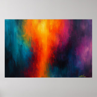 Chromatic Surge - Fiery Orange Meets Midnight Blue Poster