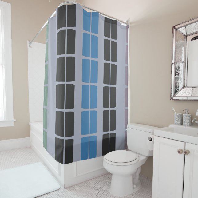 Chromatic Windowscape Block Shower Curtain (In Situ)