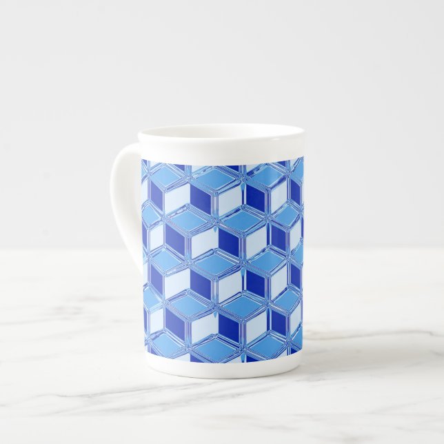 Chrome 3-d boxes - cobalt blue bone china mug (Front Left)