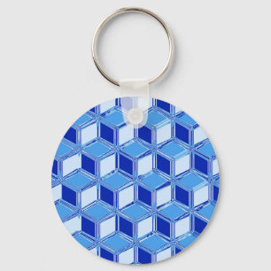 Chrome 3-d boxes - cobalt blue key ring