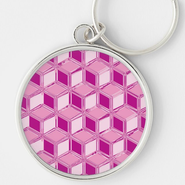 Chrome 3-d boxes - fuchsia pink key ring (Front)