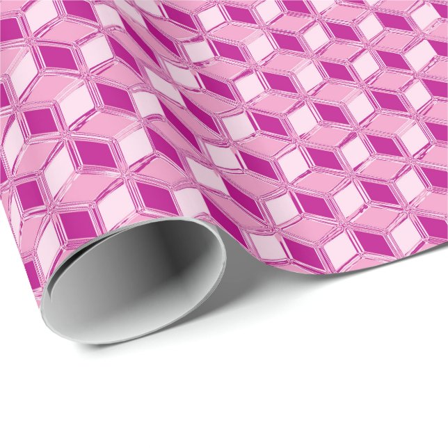 Chrome 3-d boxes - fuchsia pink wrapping paper (Roll Corner)