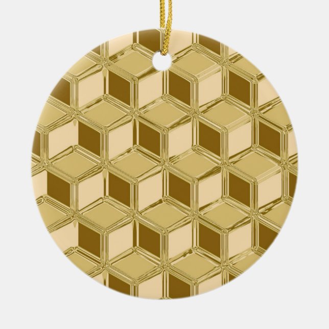 Chrome 3-d boxes - gold coloured ceramic tree decoration (Front)