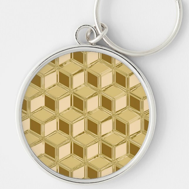 Chrome 3-d boxes - gold coloured key ring (Front)