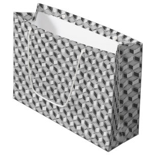 Chrome 3-d boxes - silver grey large gift bag