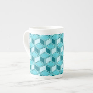 Chrome 3-d boxes - turquoise / aqua bone china mug