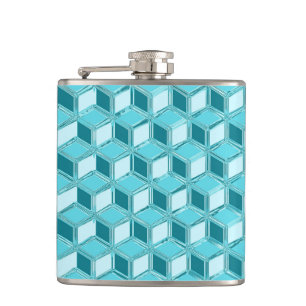 Chrome 3-d boxes - turquoise / aqua hip flask