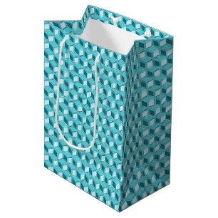 Chrome 3-d boxes - turquoise / aqua medium gift bag