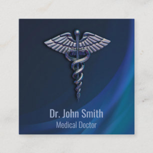 Chrome 3D Dark Holographic Medical Caduceus Square Business Card