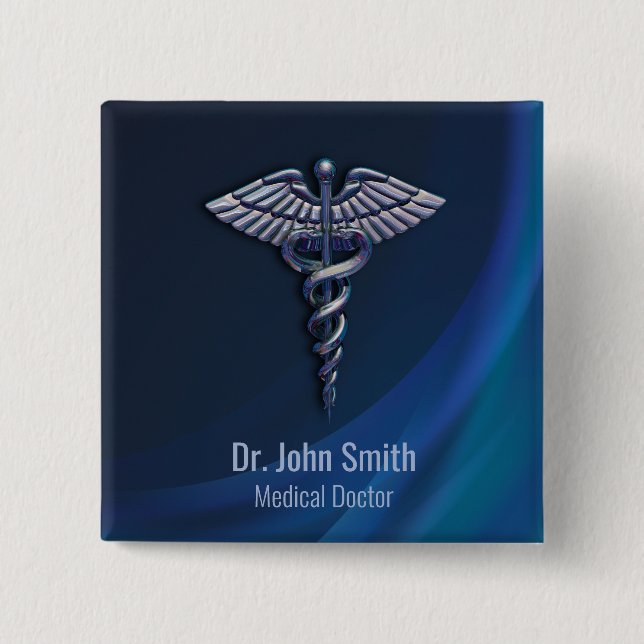 Chrome 3D Medical Dark Holographic Caduceus 15 Cm Square Badge (Front)