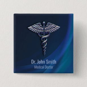Chrome 3D Medical Dark Holographic Caduceus 15 Cm Square Badge