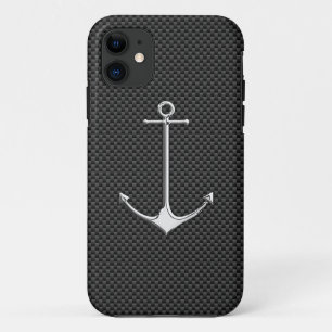 Chrome Anchor on Carbon Fibre Nautical Lifestyle iPhone 11 Case