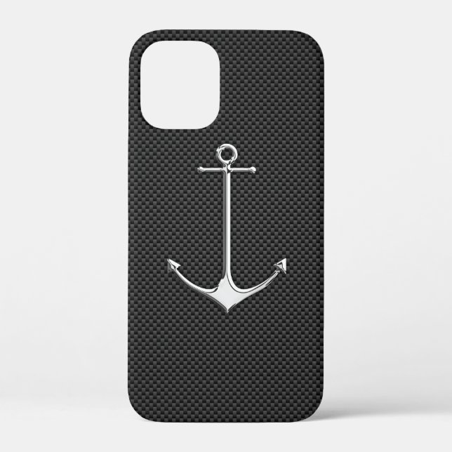 Chrome Anchor on Carbon Fibre Nautical Lifestyle Case-Mate iPhone Case (Back)