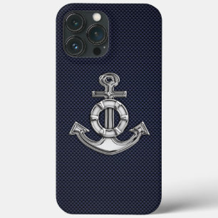 Chrome Anchor on Carbon Fibre Print iPhone 13 Pro Max Case