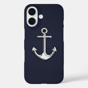 Chrome Anchor on Carbon Fibre Print iPhone 16 Case
