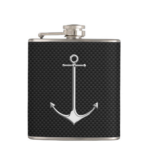 Chrome Anchor on Carbon Fibre Print Hip Flask