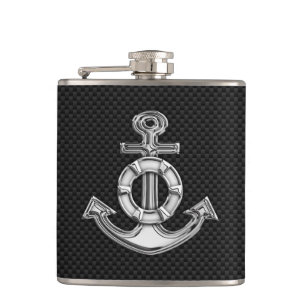 Chrome Anchor on Carbon Fibre Print Hip Flask