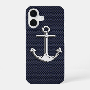Chrome Anchor on Carbon Fibre Print iPhone 16 Case