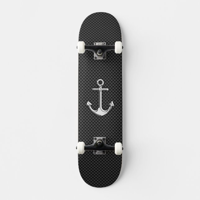 Chrome Anchor on Carbon Fibre Skateboard (Front)