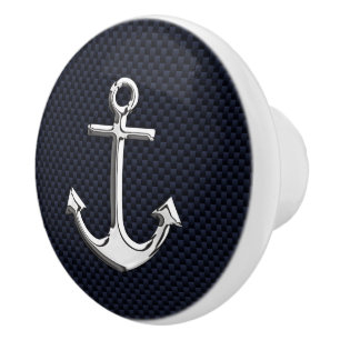 Chrome Anchor on Navy Carbon Fibre Print Ceramic Knob