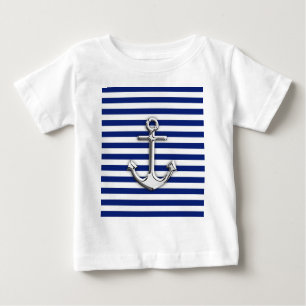 Chrome Anchor on Navy Stripes Baby T-Shirt