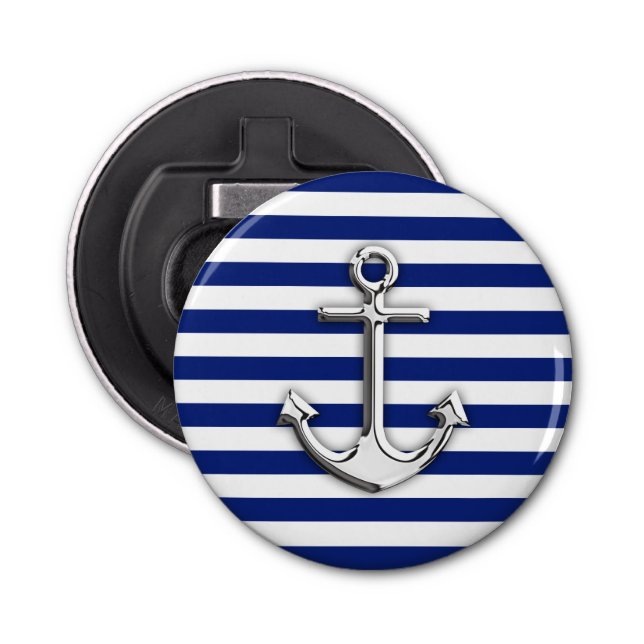Chrome Anchor on Navy Stripes Bottle Opener (Front)