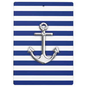 Chrome Anchor on Navy Stripes Clipboard