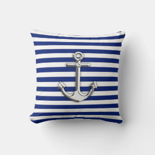 Chrome Anchor on Navy Stripes Cushion