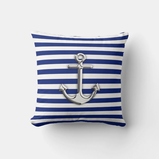 Chrome Anchor on Navy Stripes Cushion (Front)