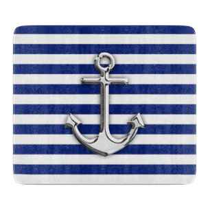 Chrome Anchor on Navy Stripes Cutting Board