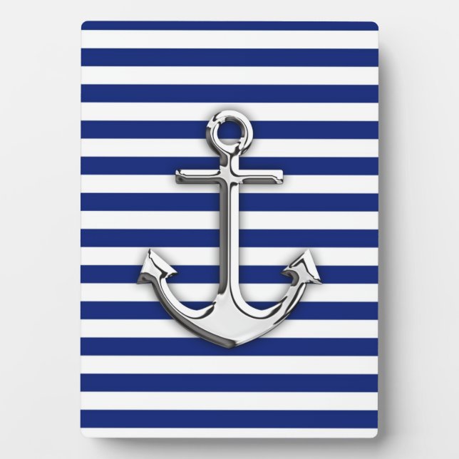 Chrome Anchor on Navy Stripes Plaque (Front)